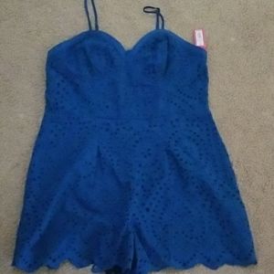 Xhiliration Blue Eyelet Romper Size XXL
